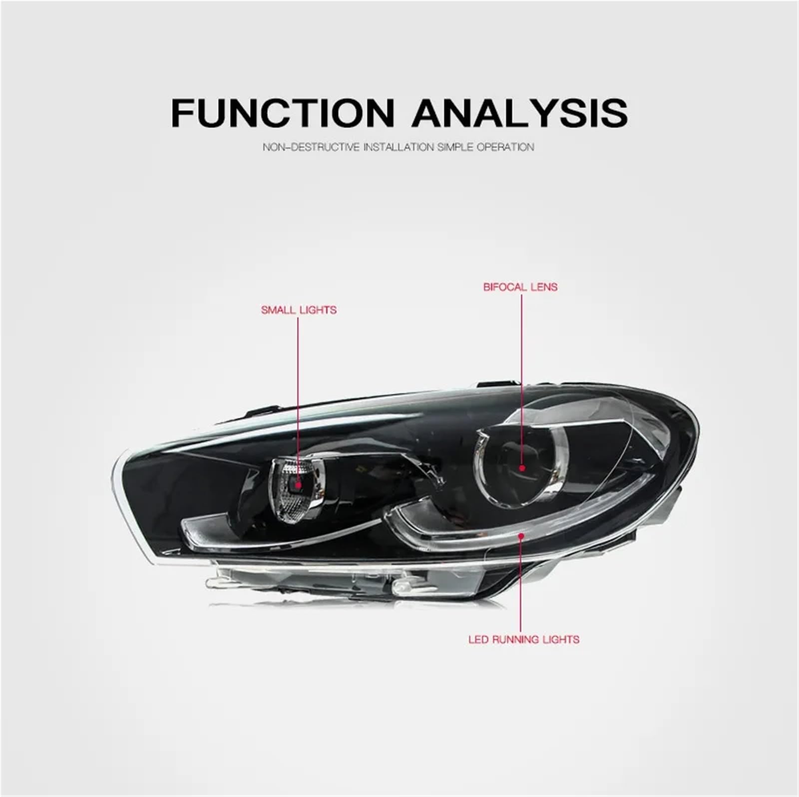 Gruppo fari per Auto per VW Scirocco R 2009-2017, Gruppo fari per Auto, Lente bifocale, indicatori di direzione, Coppia di luci ()