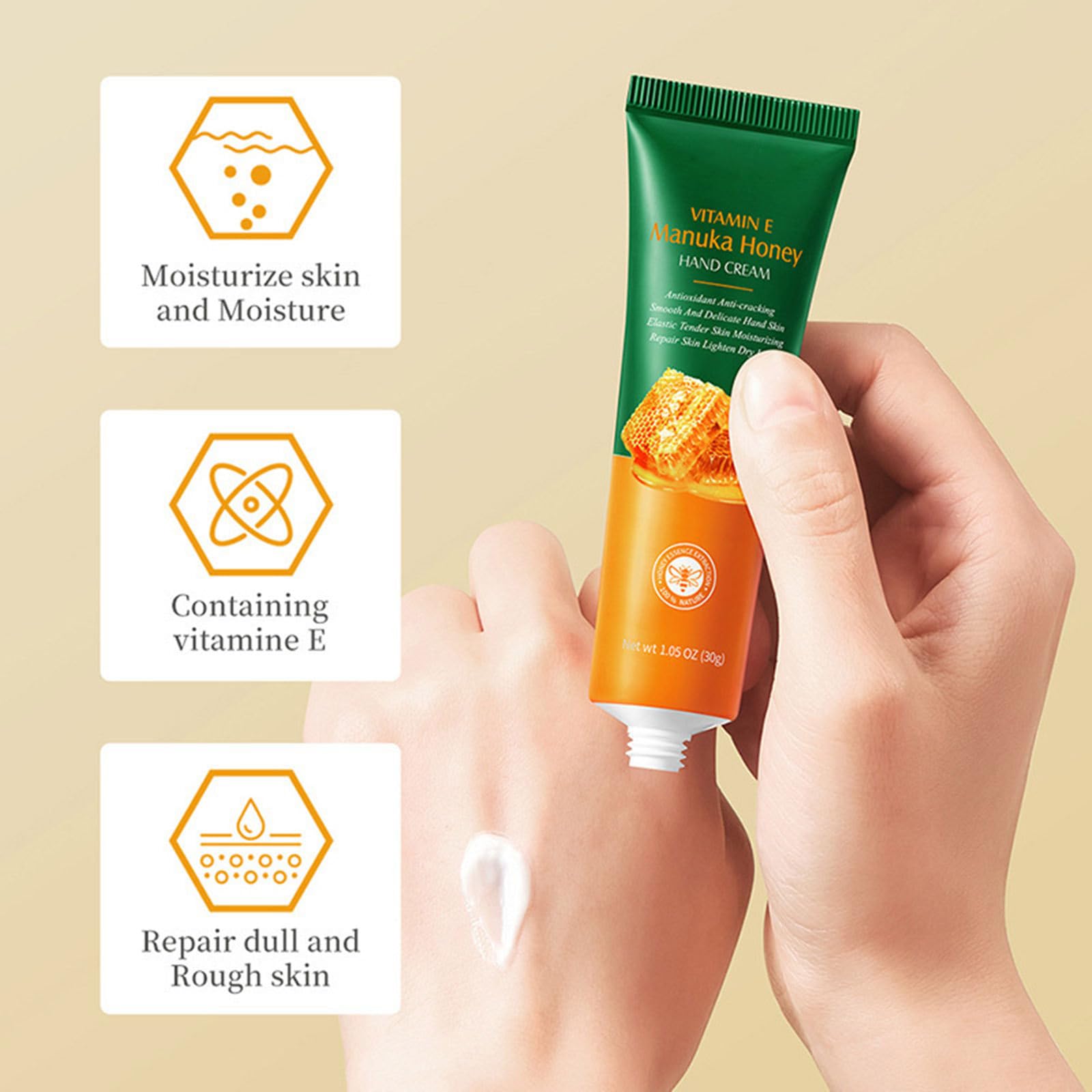 2 Pcs Vitamin E Manuka Honey Hand Cream Bright Moisturising Anti-Cracking Repair Glowing Anti-Aging Nourishing Hand Cream Skincare - Image 2