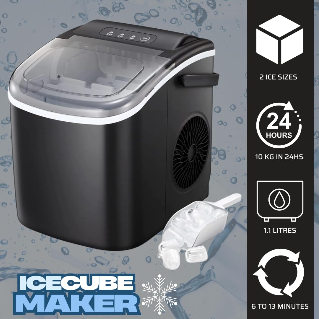 ICE CUBE MAKER Macchina per ghiaccio da casa, 10Kg/24h, 9 Cubetti in 6 Minuti, Due dimensioni, Macchina per Cubetti di Ghiaccio Compatta per Cucina, Casa, Feste e Ufficio