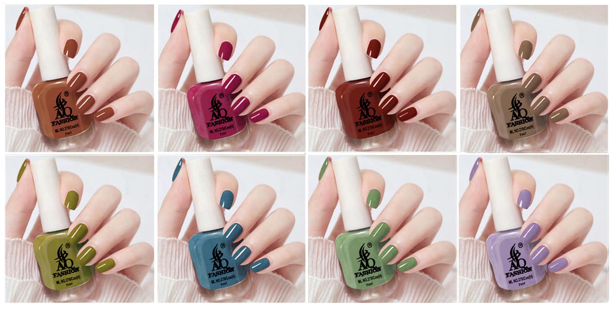 Quick Drying Long Lasting High Shine Nail Polish For Women & Girl (HGFT) Set of 8 Multicolor (Pack of 8)-image-31
