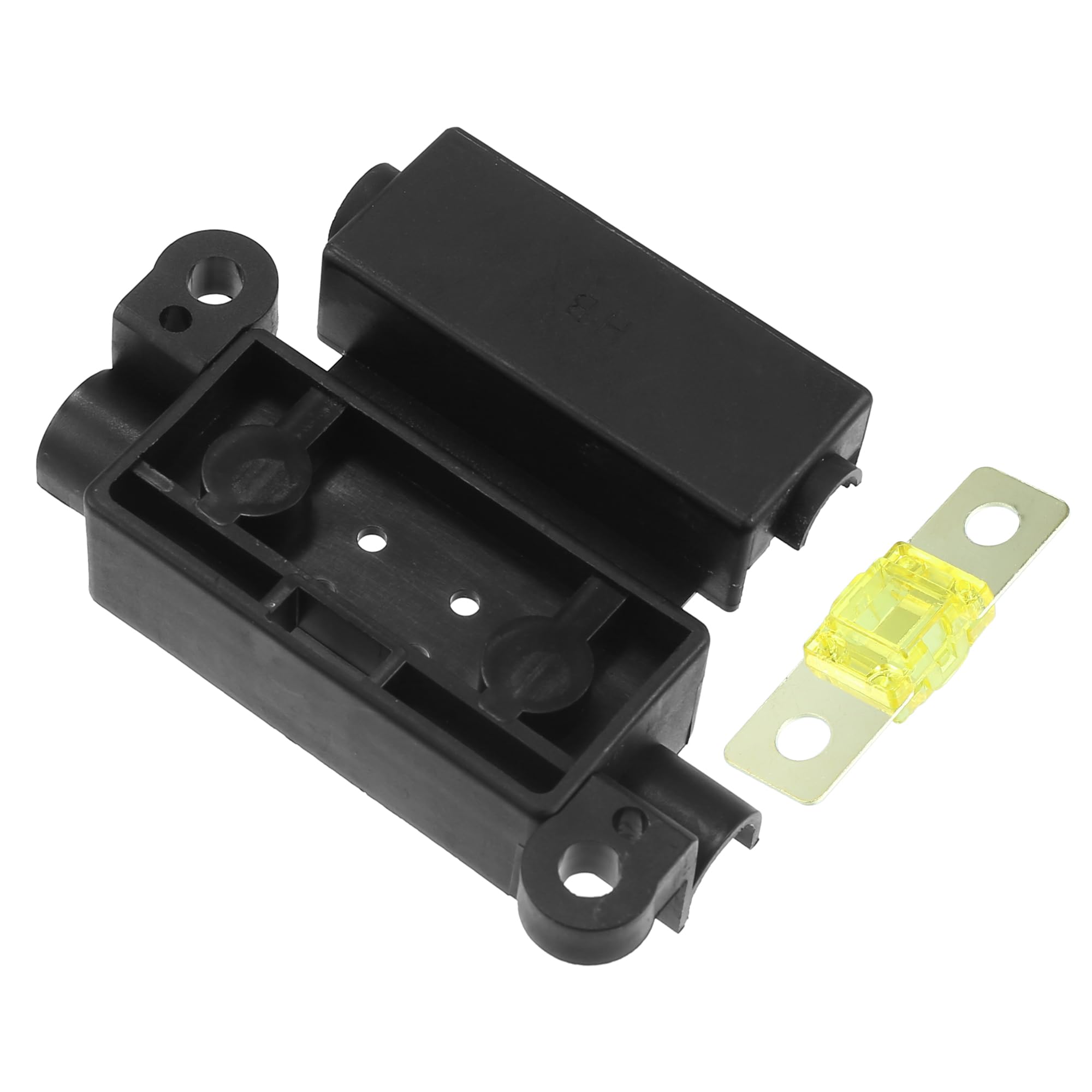 X AUTOHAUX Kit De Fusibles 120A Negro Amarillo 1PC Para Coche Doble Batería | Color Negro/Amarillo, Material Plástico/Metal, Portafusibles 70x55x17mm, Fusibles 42x12x9mm, Voltaje 32V DC, Uso Marino