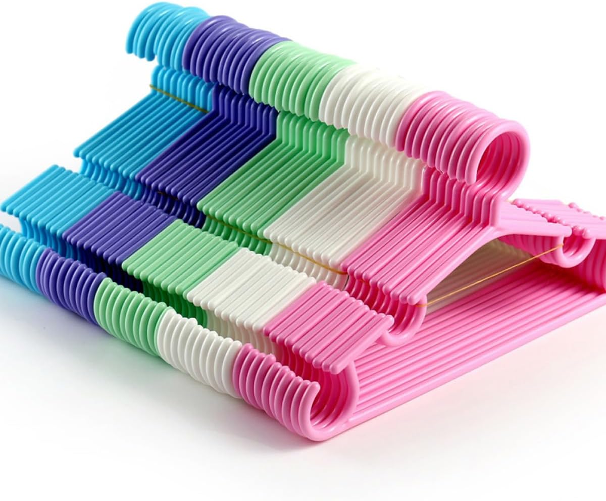 50pcs Plastic ’s Clothes Hangers Small Coat Hangers for Closet Nursery Bedroom with Multi-Color Hooks for Boys