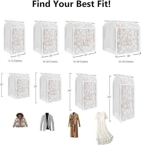 Miniatura 10 de Bolsas de ropa para colgar ropa totalmente selladas, grandes bolsas de almacenamiento de ropa colgantes a prueba de polvo, funda de ropa, protector