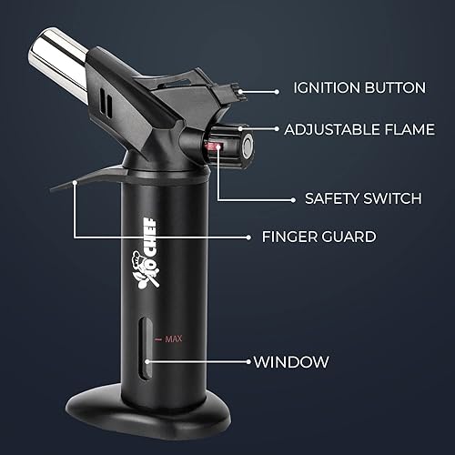 Miniatura 6 de Jo Chef Eagle RX - Antorcha culinaria de 2,370 F con interruptor de seguridad, uso con una sola mano, encendedor de llama ajustable recargable con