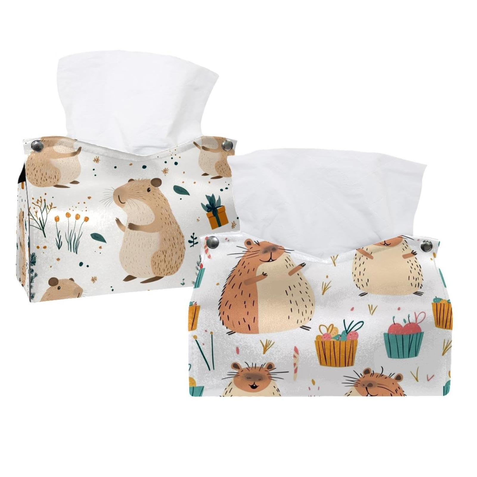 Boîte à mouchoirs Capybara en lot de 2 pour une décoration de salon et bureau originale