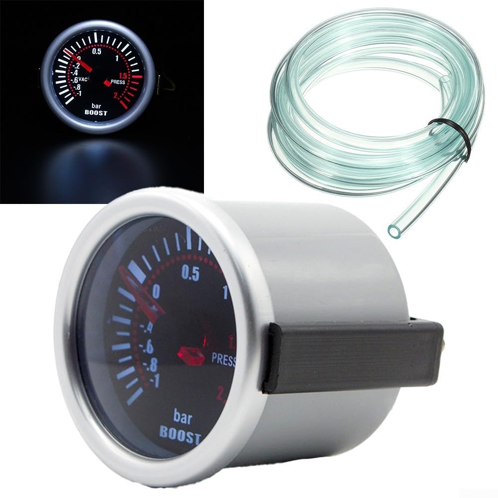 Puntero LED para 52 mm 2 pulgadas para turbo para medidor de presión de impulso con función de medidor de vacío -Rango de presión de 1 a 2 bar para uso automotriz con manual de instalación