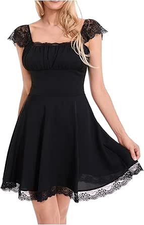 Amazon.co.jp: yueewhu Women's Mini Dress, Lace, Cute, Beautiful, Resort