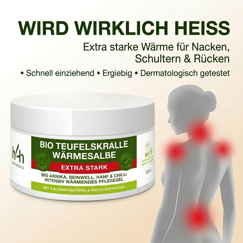 Bio Teufelskralle Wärmesalbe Extra Stark – Wohltuende Wärme für Rücken, Nacken, Knie & Schultern – Mit Hanf, Arnika, Capsaicin & 7 Pflanzenextrakten – 200ml Vegan & Tierversuchsfrei