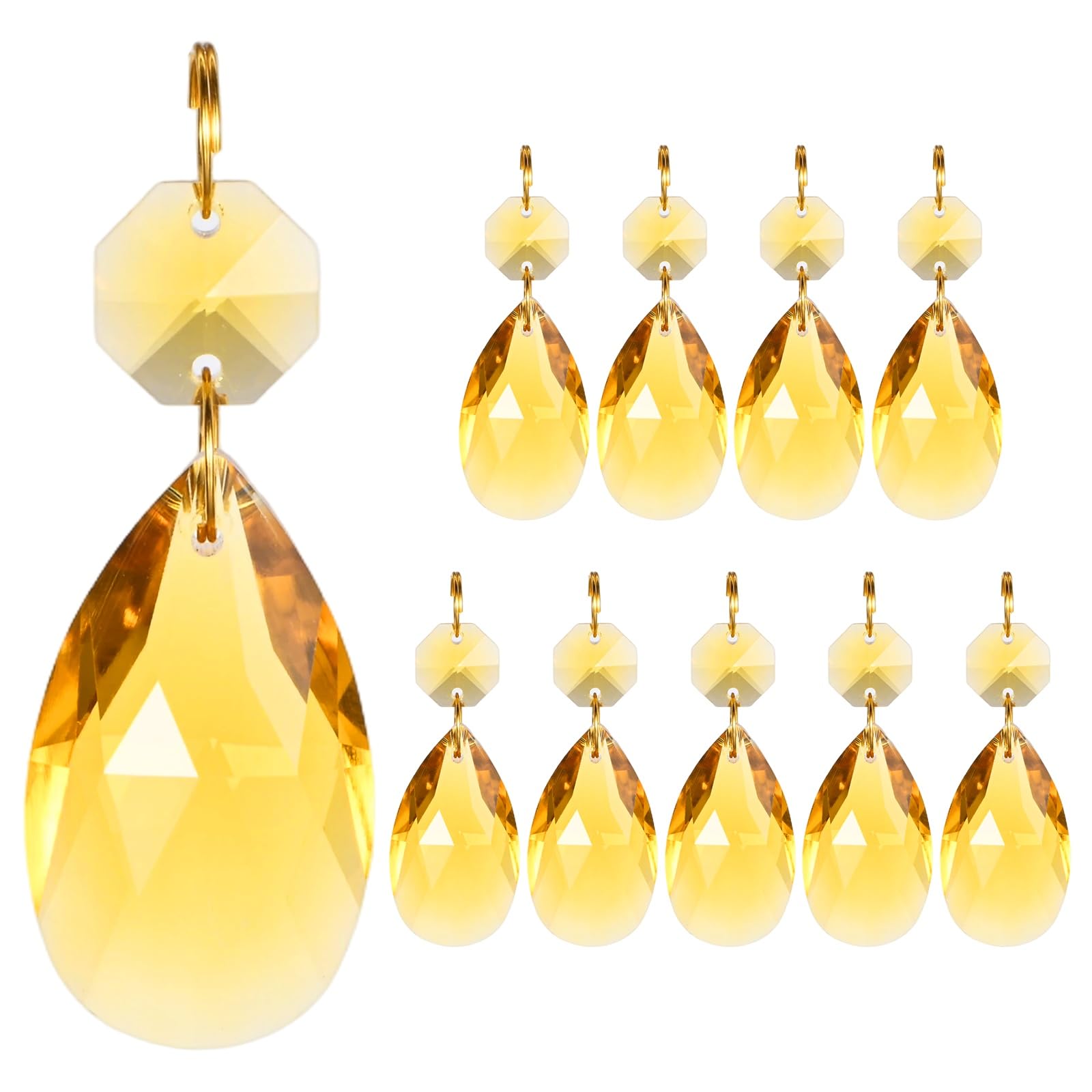 M METERXITY 10PCS Crystal Suncatcher 1 Teardrop Prisms Pendants Ornament, 38mm Chandelier Hanging Crystal Sun Catcher Beads for Home Garden Windows Wedding DIY Decoration [Yellow]