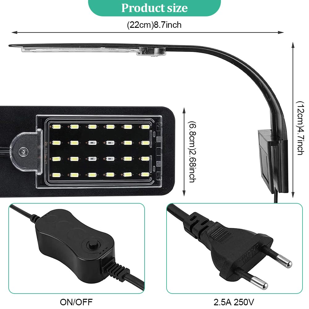 Luce LED per acquario, lampada a clip per acquario, illuminazione-LED peracquario da 10 W con spina UE, luce a 24LED, illuminazione per piante acquatiche per acquari e vasche