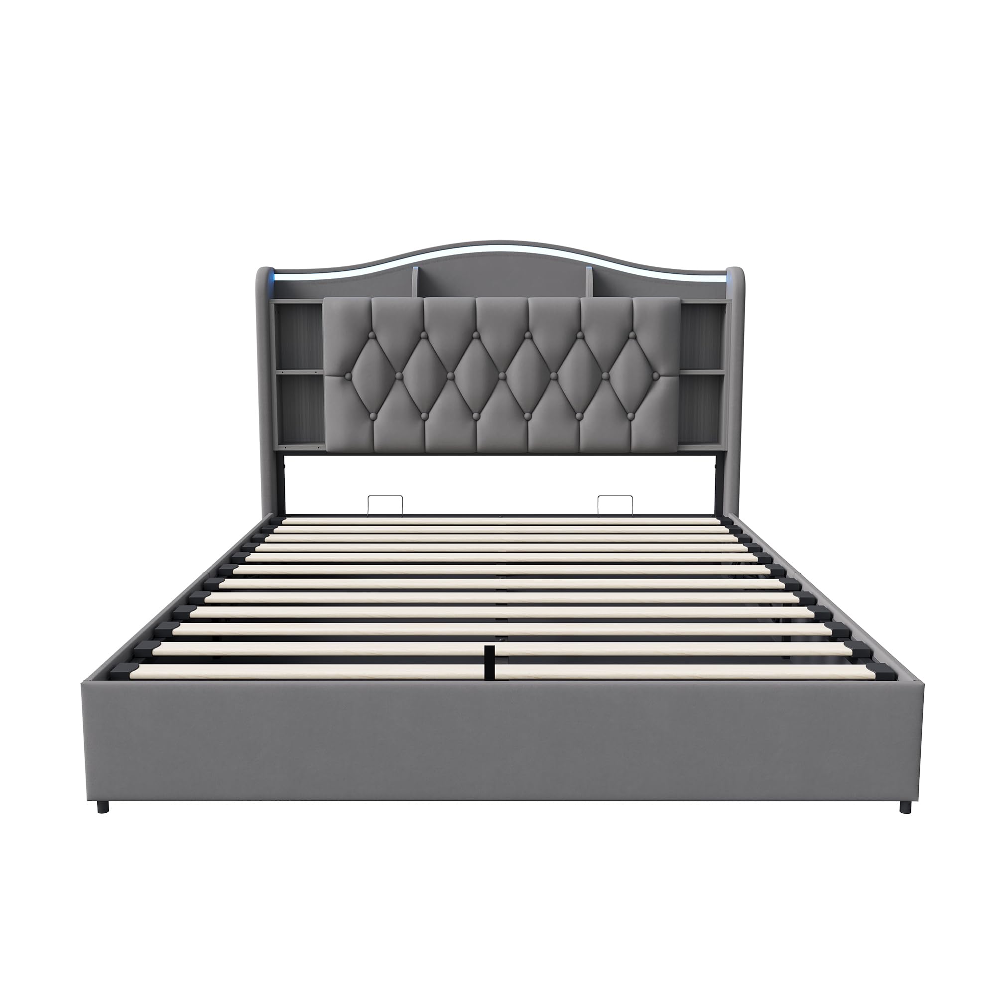 BEIJIALY Boxspringbett 140x200,Hydraulisch Stauraumbett 140×200cm Polsterbett Doppelbett mit Stauraum,Funktionsbett Bettgestell mit Lattenrost,Jugendbett Samt,Grau,Ohne Matratze