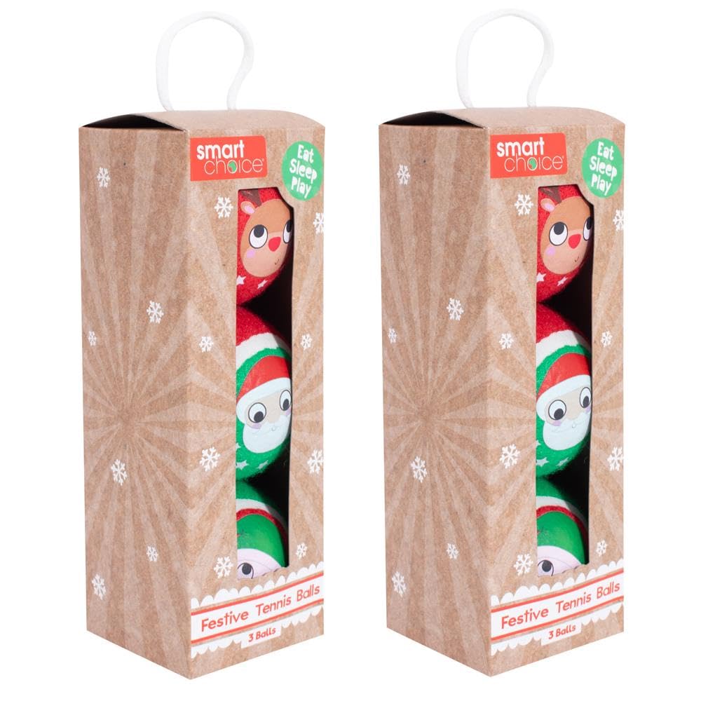 YöL Christmas Themed Tennis Balls Xmas Gift For Dog Fetch Pack Of 6 Festive Design Red Santa Green Elf Dog Toy