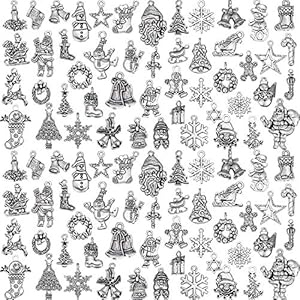 100 Pieces Christmas Charms Antique Silver Pendants Christmas Jewelry Pendant Accessory for DIY Necklace Bracelet