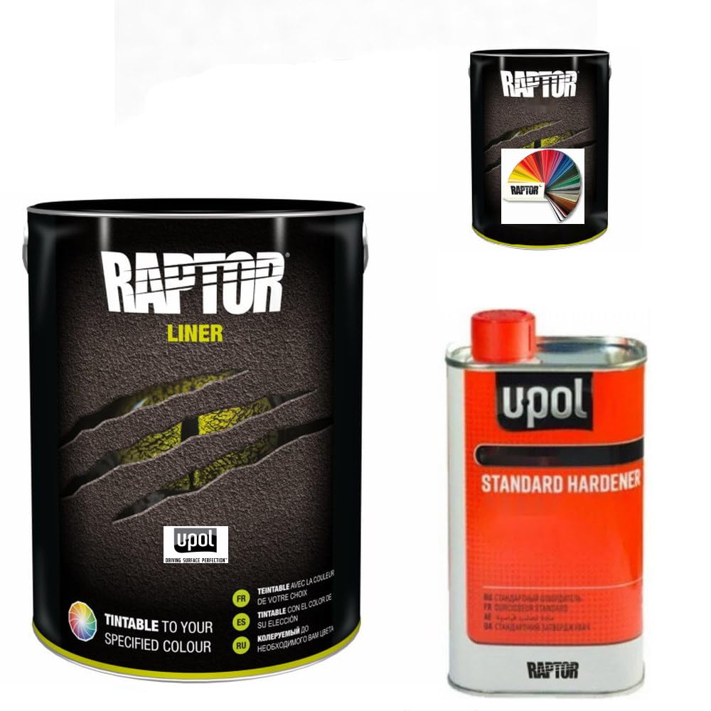 Raptor Liner Lack, alle RAL Farben. 1,1 L (0,75+0,25+0,1) Gebinden Set. 2K Fahrzeug & Transportflächen Beschichtung. Upol. (RAL 7016 Anthrazitgrau)