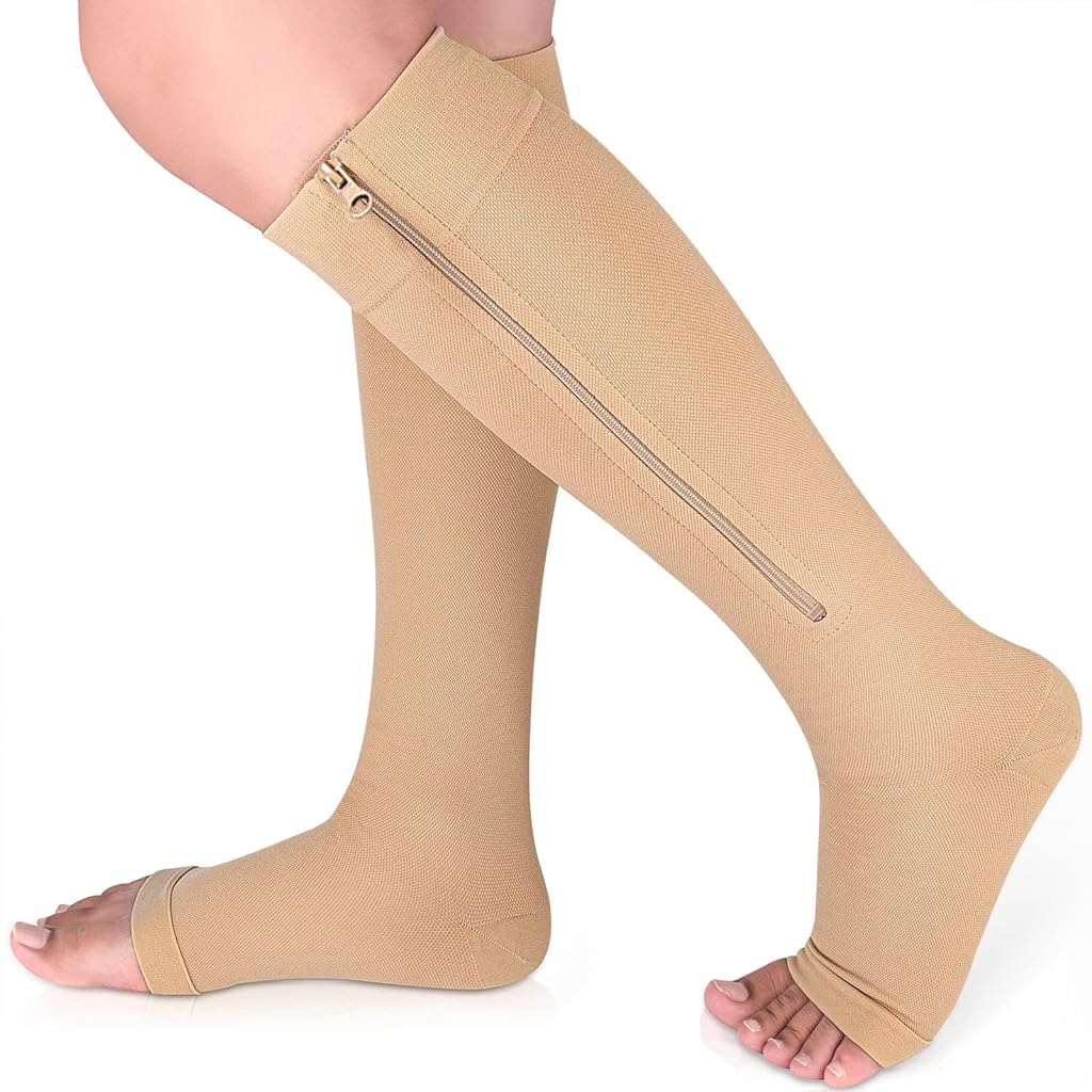 HANNEA® 1 Pair Zipper Compression Socks, 15-20 mmHg Closed Toe Compression Stocking with Zipper, Calf Knee High Open Toe Compression Stocking for Women and Men, S/M (B0D38MFL72) Amazon Price History, Amazon Price Tracker