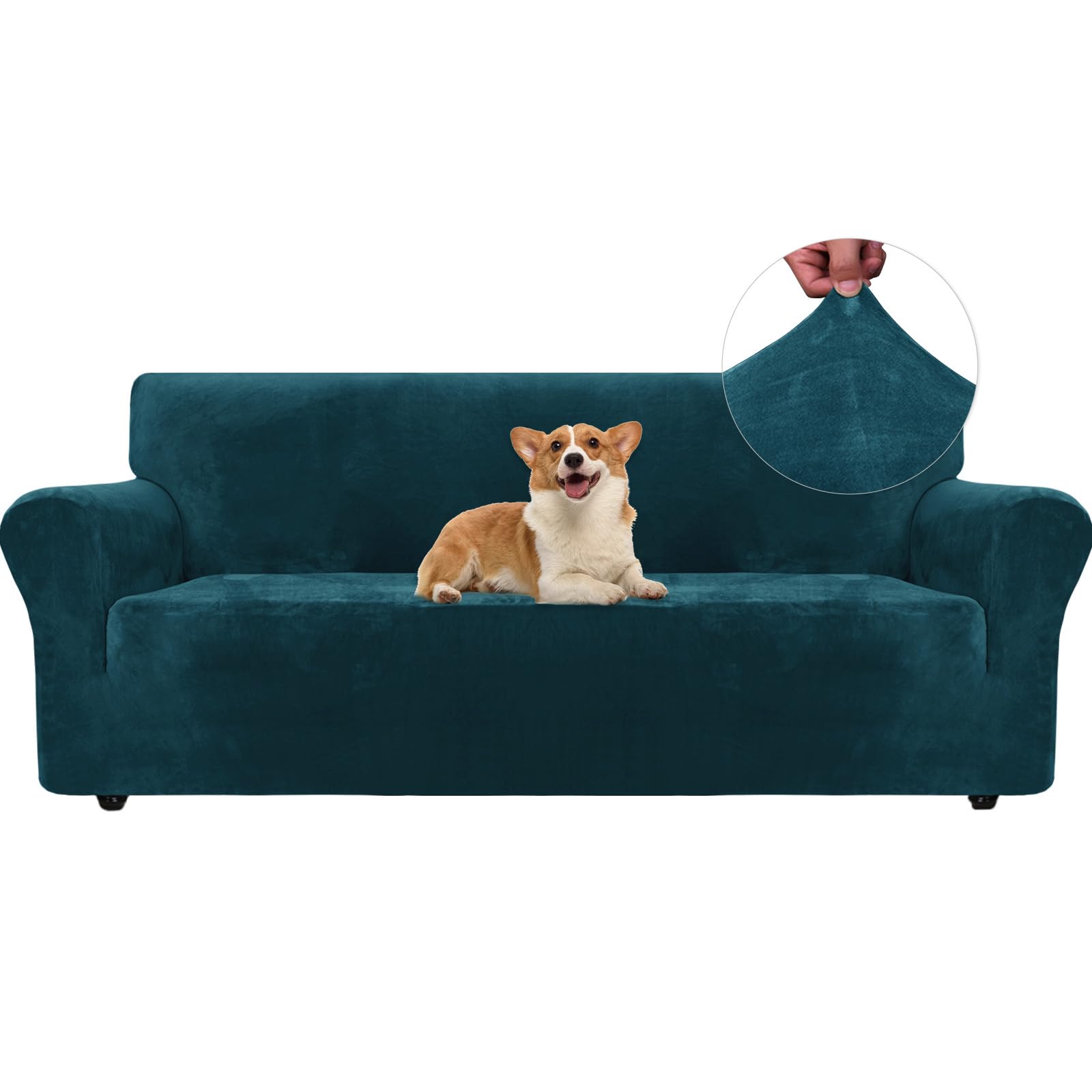 Ystyle Copridivano Velluto, Copripoltrona 3 Posti Con Braccioli, Sofa Cover Antigraffio Gatto, Copri Divano Elasticizzato, Universale Sofa Cover Antimacchia Lavabile Antiscivolo, Verde Scuro