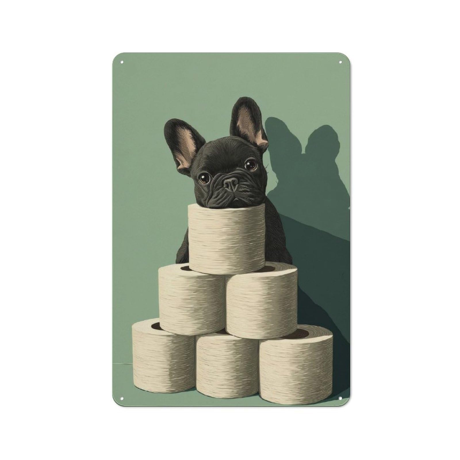Junmoney French Bulldog With Toilet Paper Pyramid Tin Wall Plaque 30X20cm With For Studio Or Craft Room, For Cooler-Season Styling In Studio And Craft Room