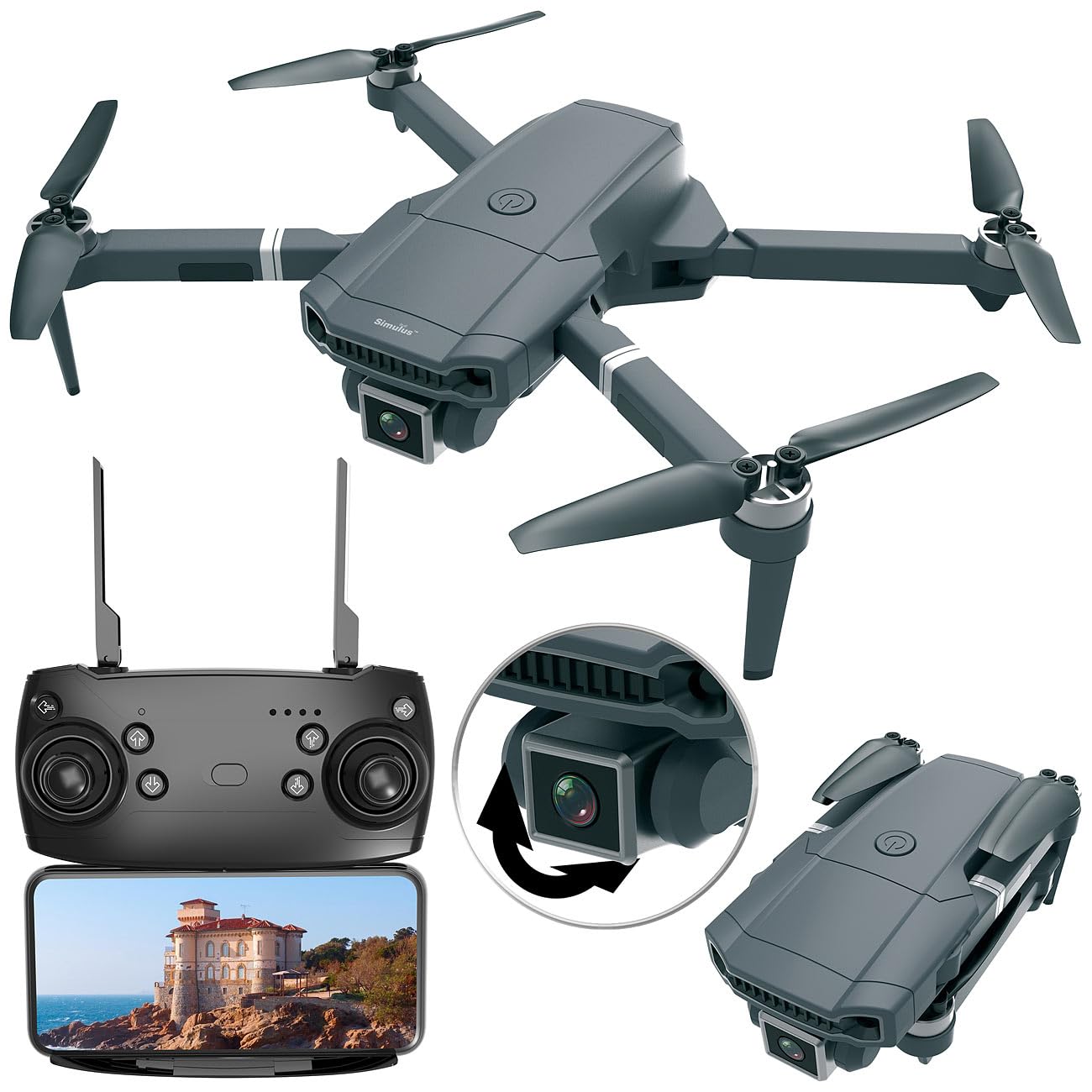 Simulus Quadrocopter-Drohnen: Faltbare WLAN-Drohne mit Brushless-Motor, Versandrückläufer (RC-Drone, Faltbarer Quadrocopter, USV)