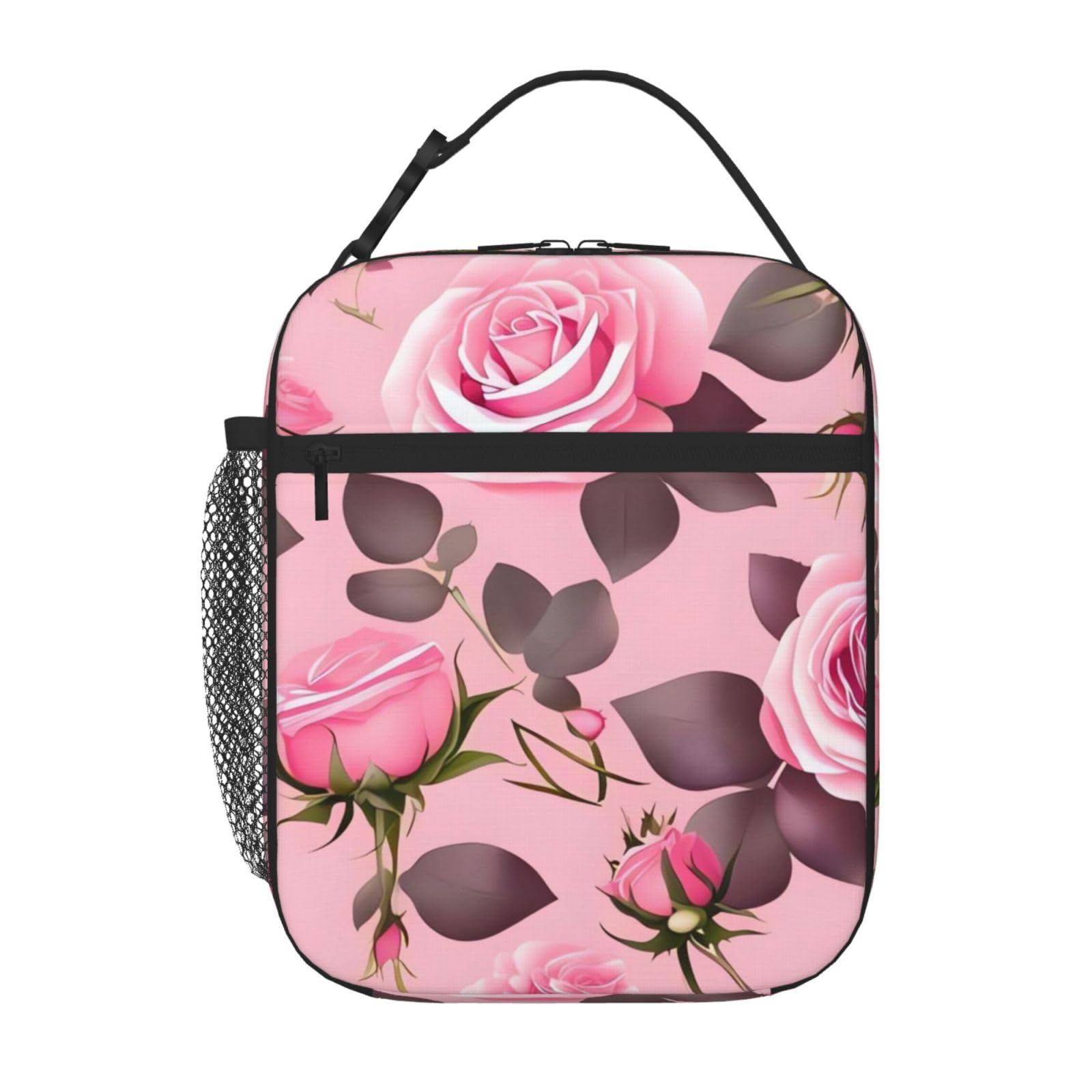 Borsa termica per il pranzo con rose rosa, per donne e uomini, riutilizzabile, a prova di perdite, portatile, per viaggi, lavoro, picnic