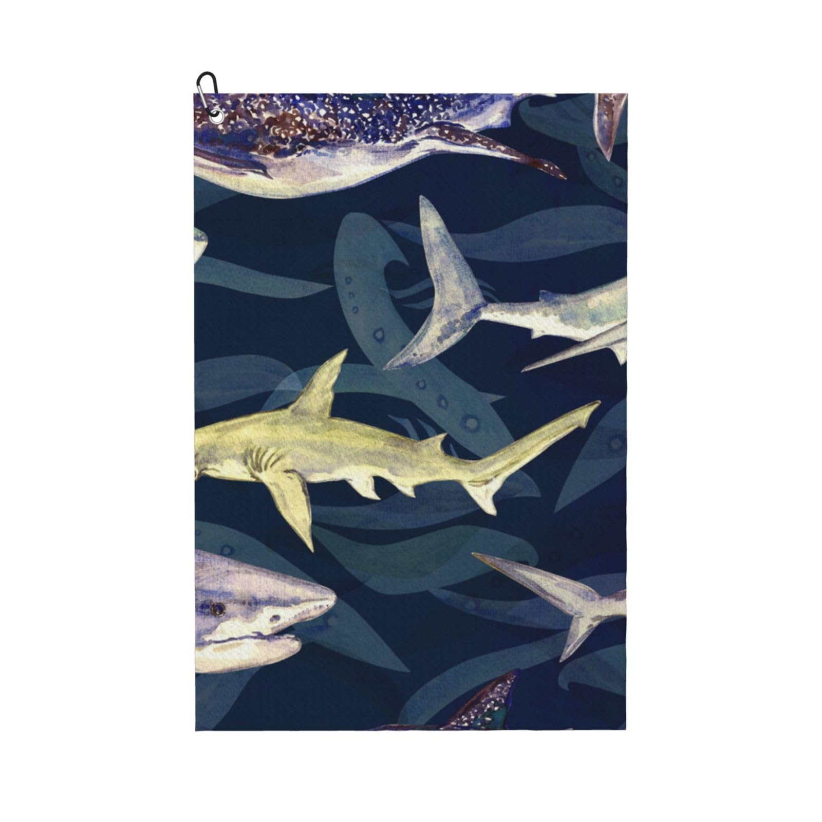 Hnnkloy Shark Whale Marine Life, 16x24 in Portable Waffle Golf Towels with Carabiner Clip for Golf Bag