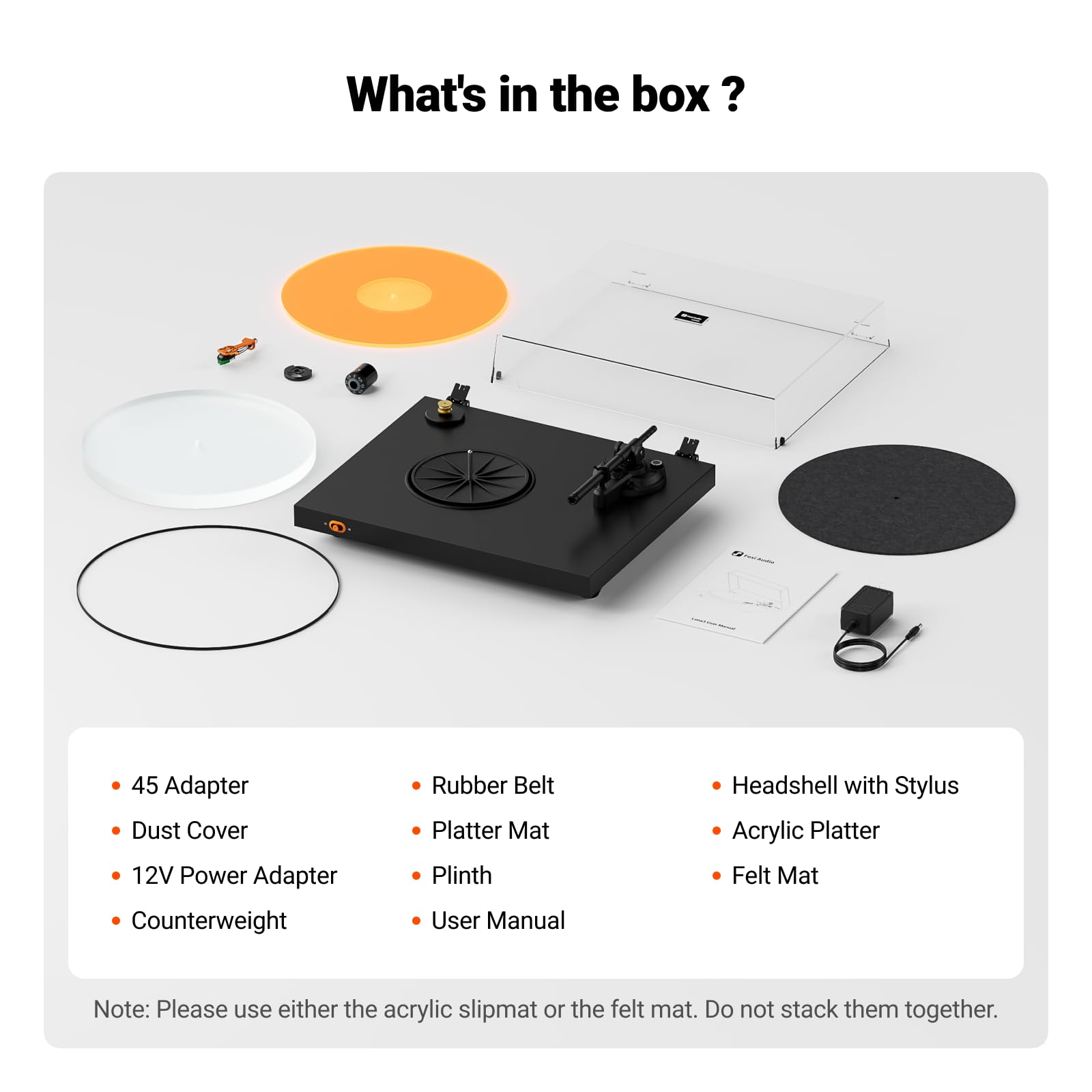 Fosi Audio Luna3 Plattenspieler, Hi-Fi Vinyl Record Player mit VM95E Tonabnehmer, Acryl-Drehteller, Servomotor, ohne eingebaute Phono-Vorverstärker, Aluminium-Tonarm