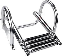 Vista 3 de Marinebaby Escalera de barco pontón de 4 escalones, escalera de acero inoxidable plegable telescópica para entrada trasera con barandilla de mano