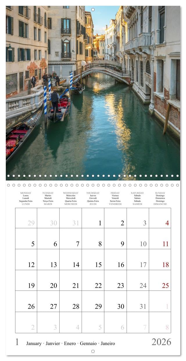 Lieux romantiques à Venise (Calendrier mural carré 2026 30x30 cm) Calendrier double avec une page pour vos prises de notes: La ville aux mille chaînes