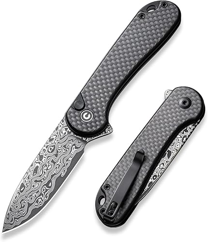 CIVIVI Elementum II - Cuchillo plegable de bolsillo, cuchillo de hoja de damasco de 2.96 pulgadas con clip de bolsillo de transporte profundo para