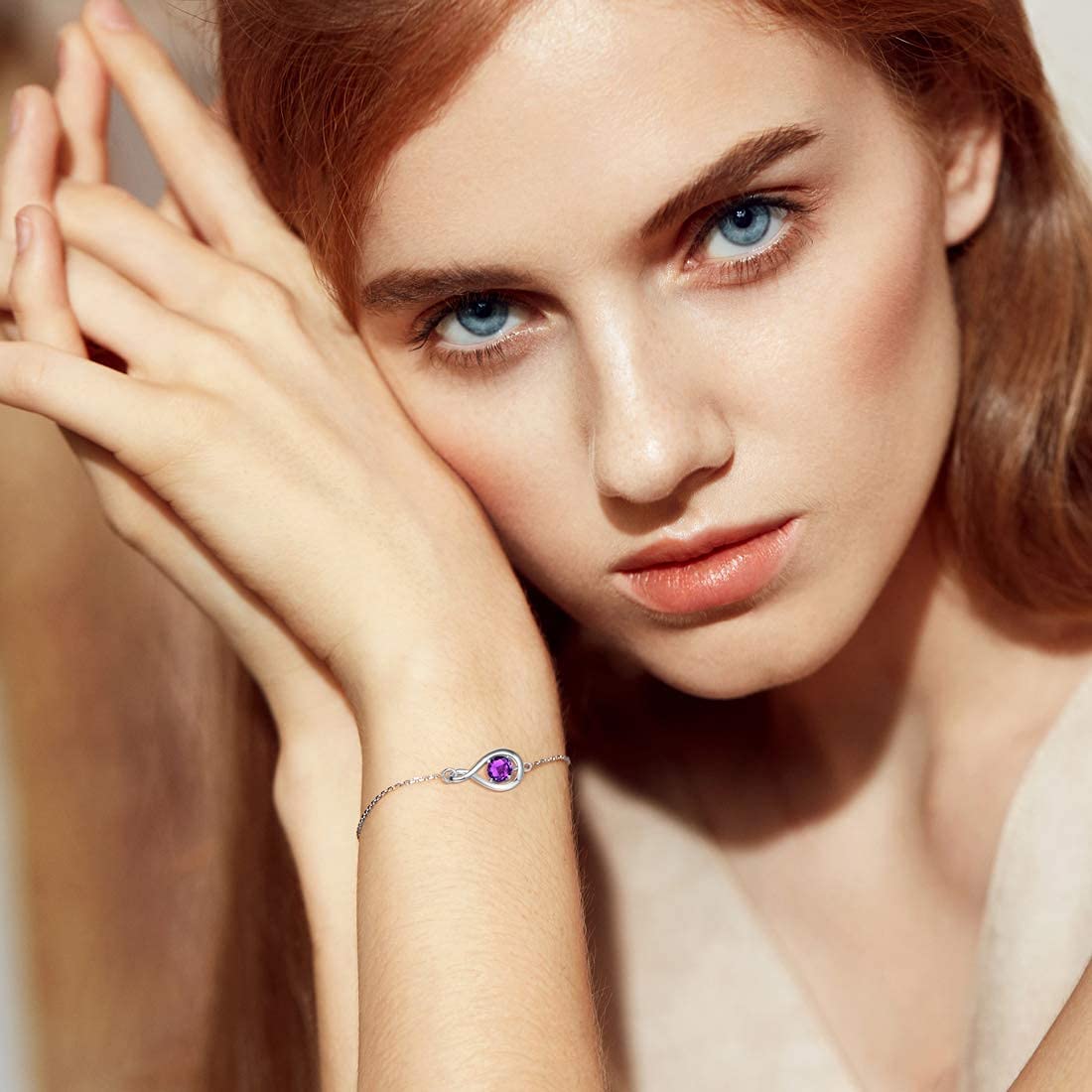 FANCIME Infinity Bracciale in Argento Sterling 925 Zaffiro Bracciale Settembre Birthstone Bracciale, con Bellissimo Portagioie Compleanno di Natale San Valentino Anniversario Presente per le Donne