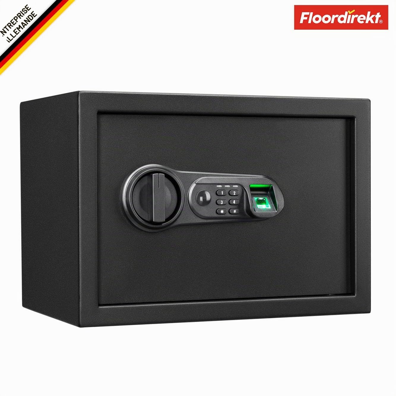 Floordirekt Coffre-fort Catoca 25 x 35 x 25 cm - Coffre-fort pour meubles avec empreintes digitales et serrure à combinaison, petit coffre mural pour maison, coffre-fort avec clé