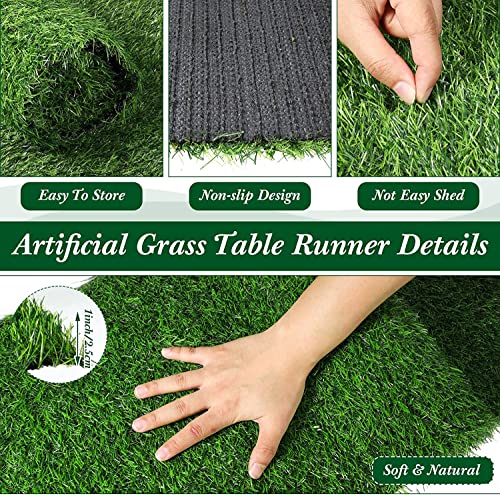 KAHEIGN Artificial Grass Table Runner, 36CM x 122CM Faux Grass Table Cloth Easter Fake Grass Tabletop Mat for Football Theme Wedding Birthday Banquet Garden Party Decoration - Image 3