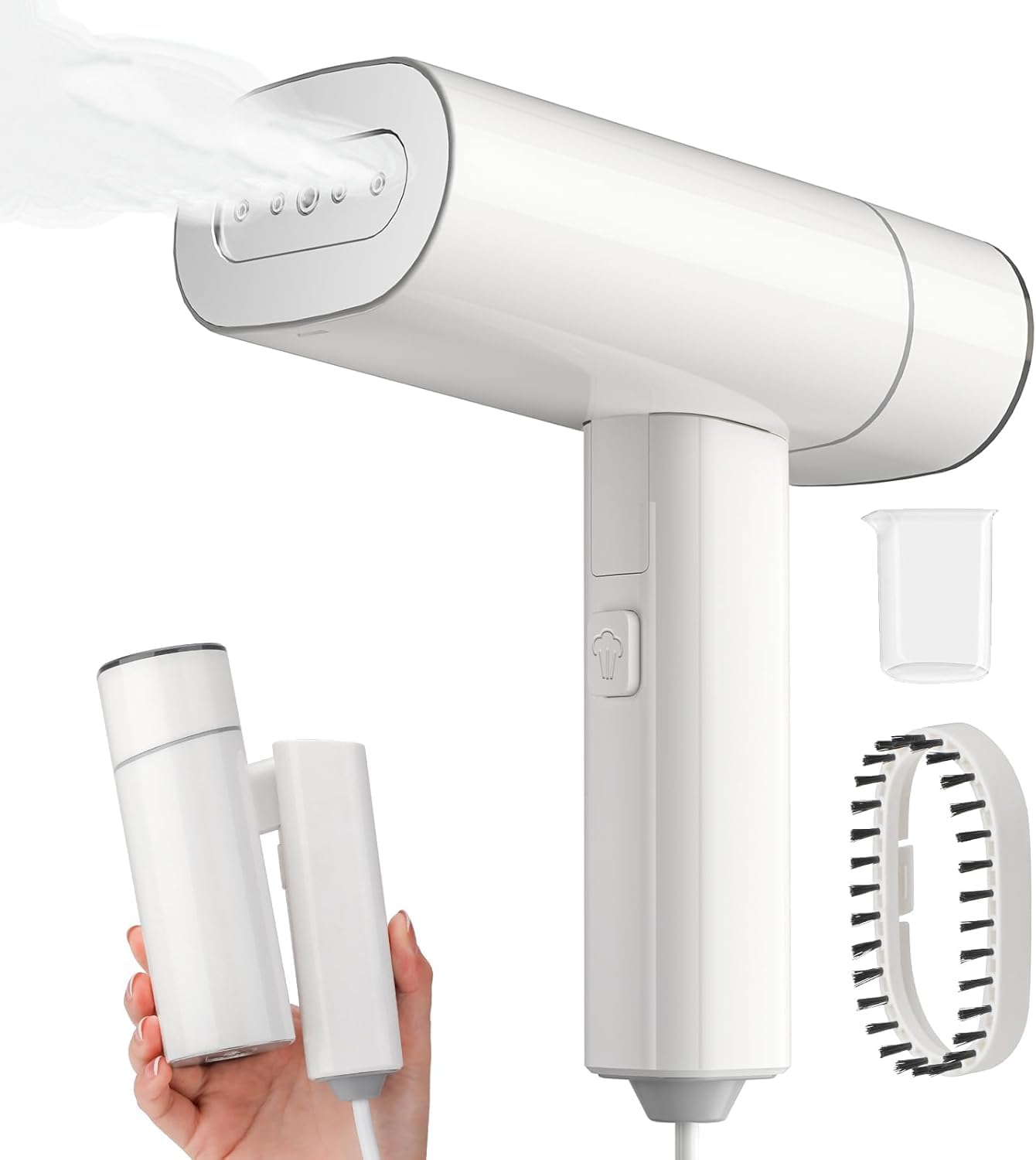 Clothes Steamer, Yabano Foldable 1200W Travel Garment Steamer Iron for Clothes with 140ml Tank for Home, Office and Travel, Handheld Fabric Steamer (White) Clothes Steamer, Yabano Foldable 1200W Travel Garment Steamer Iron for Clothes with 140ml Tank for Home, Office and Travel, Handheld Fabric Steamer (White)