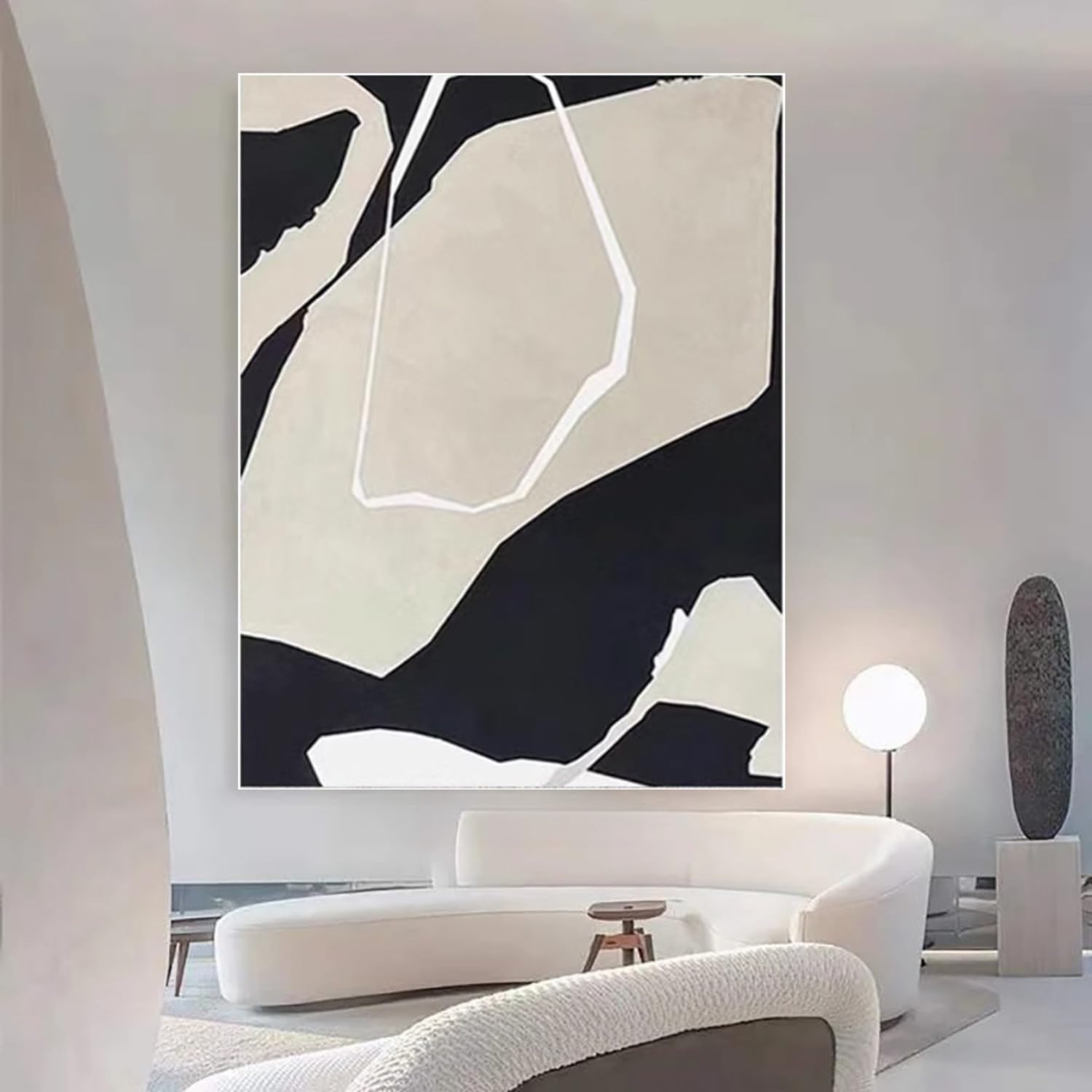 IHHGNB Abstract Geometric Painting Minimalist Layered Modern Canvas Art with Irregular Black White and Gray Canvas Print Artwork(70x100cm(28x39in)/No frame)