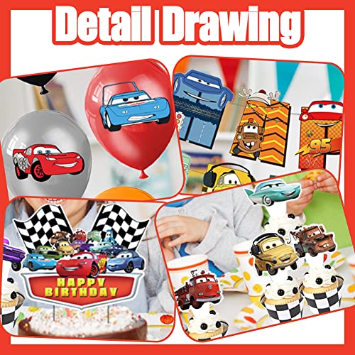 53 Pcs Cars Birthday Party Supplies,Lightning Cars Party Decorations,Race Car Birthday Party Supplies,Cars Theme Happy Birthday Banner,Latex Balloons,Cupcake Toppers For Kids Boy Party Decor #TOP5