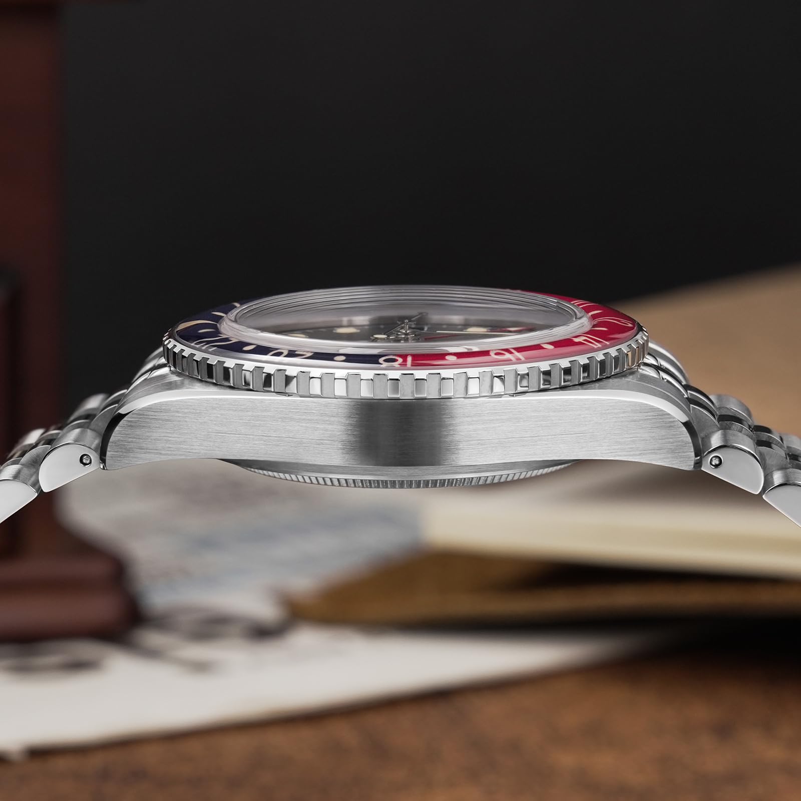 watchdives GMT Uhren Für Männer, WD6542 Männer Uhr NH34 Automatische Armbanduhr 38mm Bubble Domed Saphirglas Uhren 100M Wasserdicht