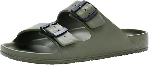 Temi Sandalias ajustables para hombre, sandalias de EVA para verano, playa, piscina, ducha, doble hebilla, ligeras, impermeables, cómodas, para el