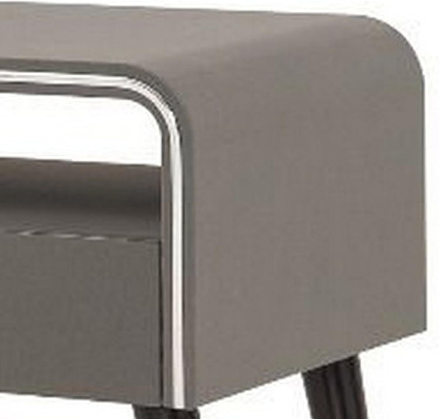 Benjara Curved Edge 1 Drawer Nightstand with Chrome Trim, Gray and Brown