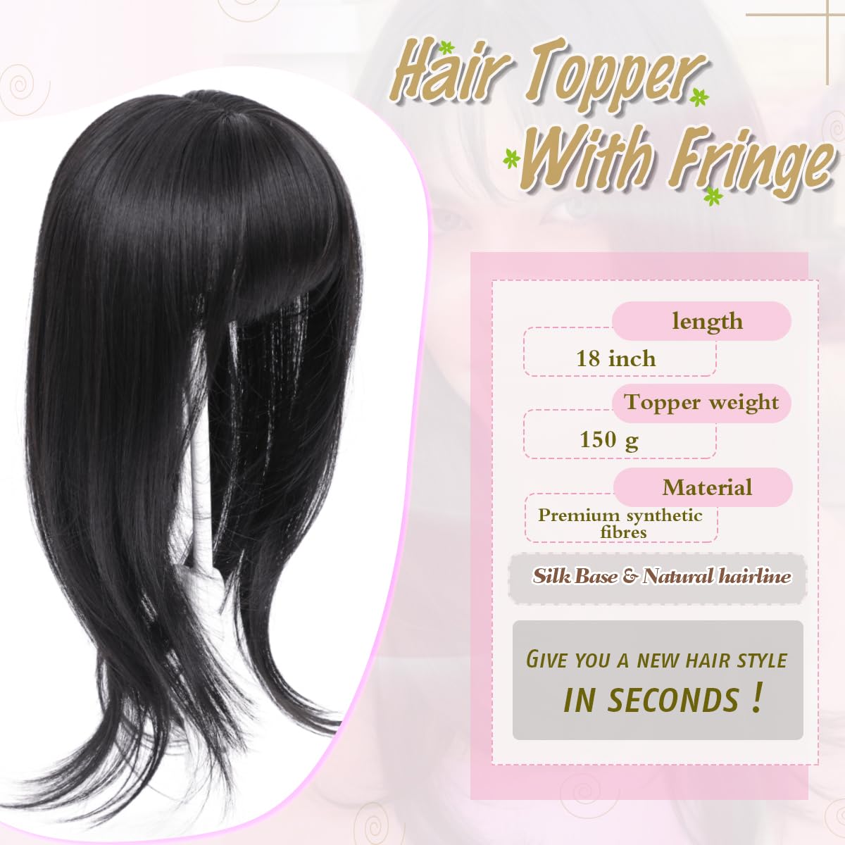 Nexyshe Hair Toppper 18 Inch Hair Toppers for Thinninghair 4''X5'' Soft Base Straight Hairpieces for Women Natural Black hair extensions - Image 3
