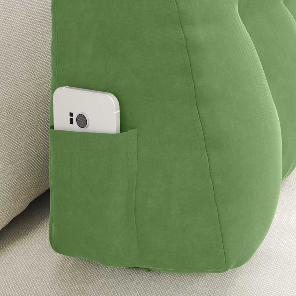 Cojín de terciopelo verde claro, 80 x 24 x 50 cm, cojín de terciopelo suave con relleno de poliéster, soporte ergonómico para la espalda con práctico bolsillo lateral y funda extraíble