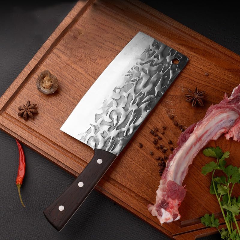 Meat Cleaver,Cleaver Knife 7.6 Inch Forged Butcher Cleaver Utility Kitchen Chef's Knife High Hardness Sharp Stainless Steel Meat Vegetables Fruit Slicing Knife, LAMAJIGA5844
