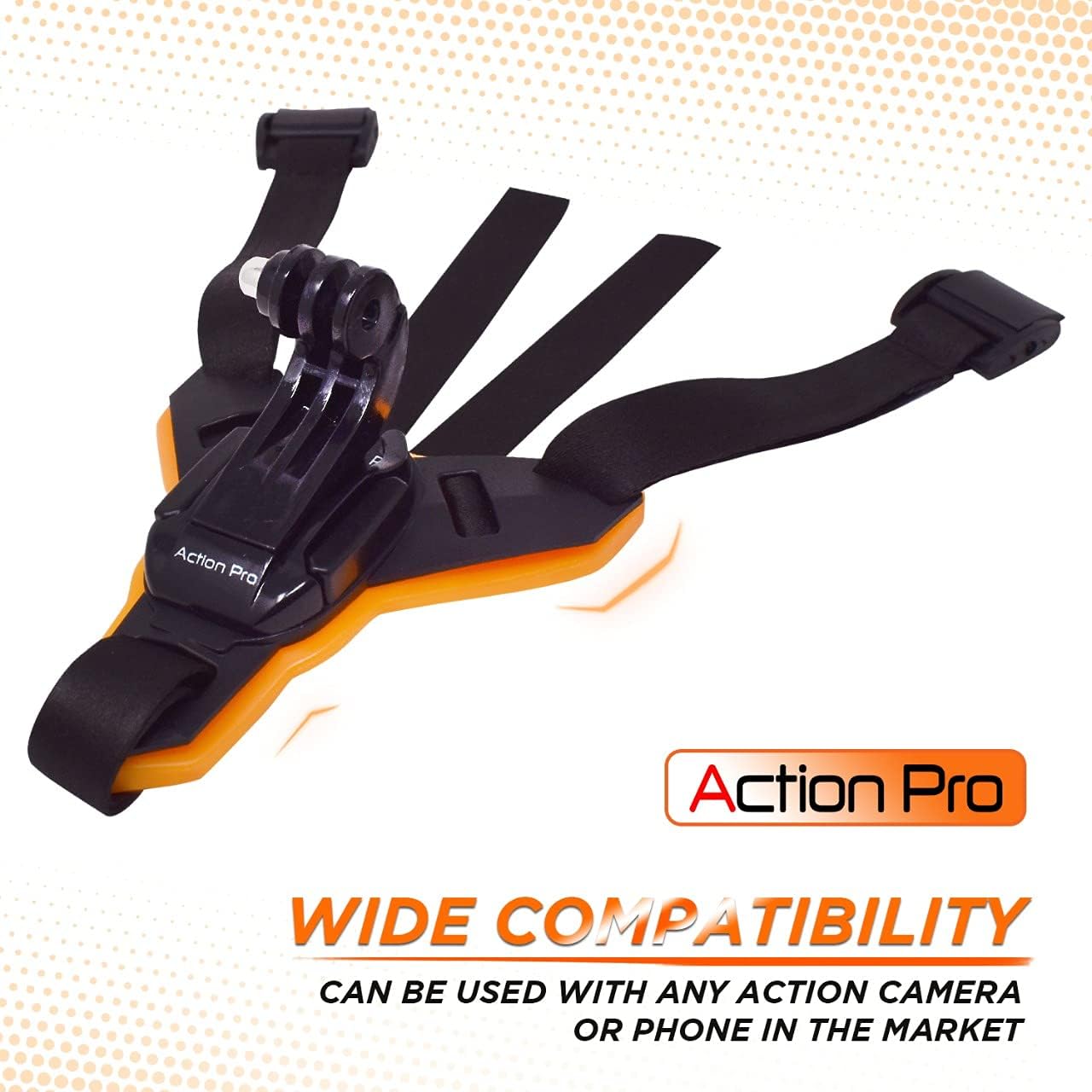 Action Pro™ Motorcycle Helmet Chin Strap Mount Compatible with GoPro Hero 12, 11, 10, 9, 8, 7, (2018), 6, Hero Black, Insta 360, Session, Xiaomi Yi, SJCAM (Orange)