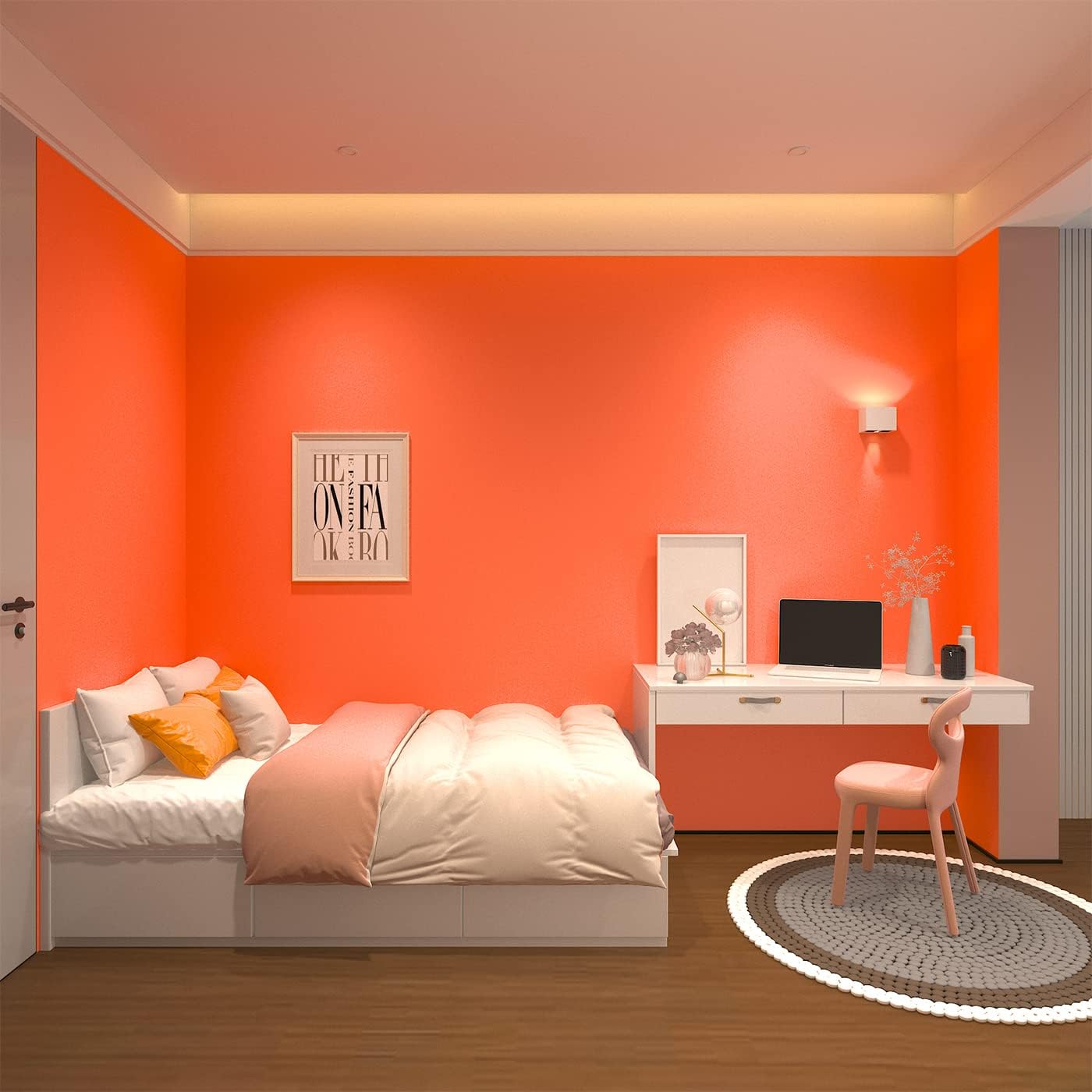 Orange Contact Paper for Cabinets 400" X 16" Matte Orange Stick and Peel Wallpaper for Bedroom Bathroom Walls Kitchen Cabinet Waterproof Bright Orange Contact Paper for Kids Room Boys Dorm