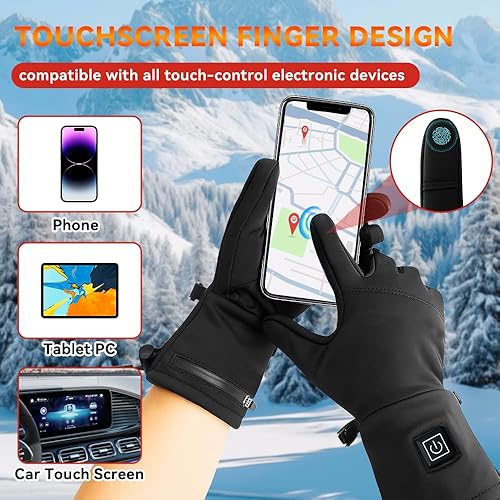 Vista 15 de Thin Heated Gloves Liners& Hand Warmer for Men Women Rechargeable, Pouch with 7.6V Fast Heating Battery, 3 Heat Modes, Waterproof & Touchscreen for