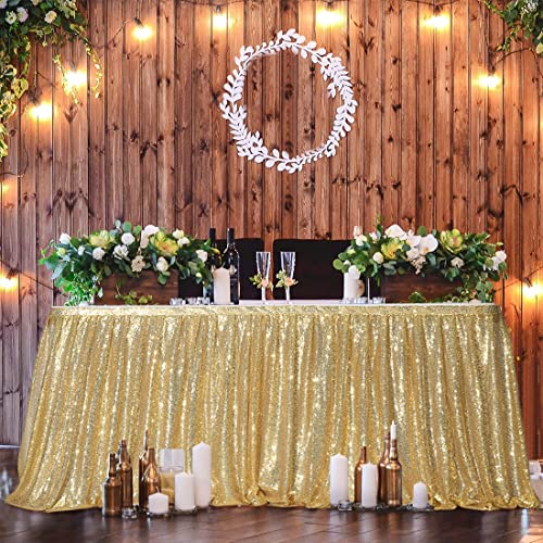 Squarepie Sequin Table Skirt For Rectangle Square Round Table Party(Size: L 6Ft,H 30In; Color: Gold) #TOP1