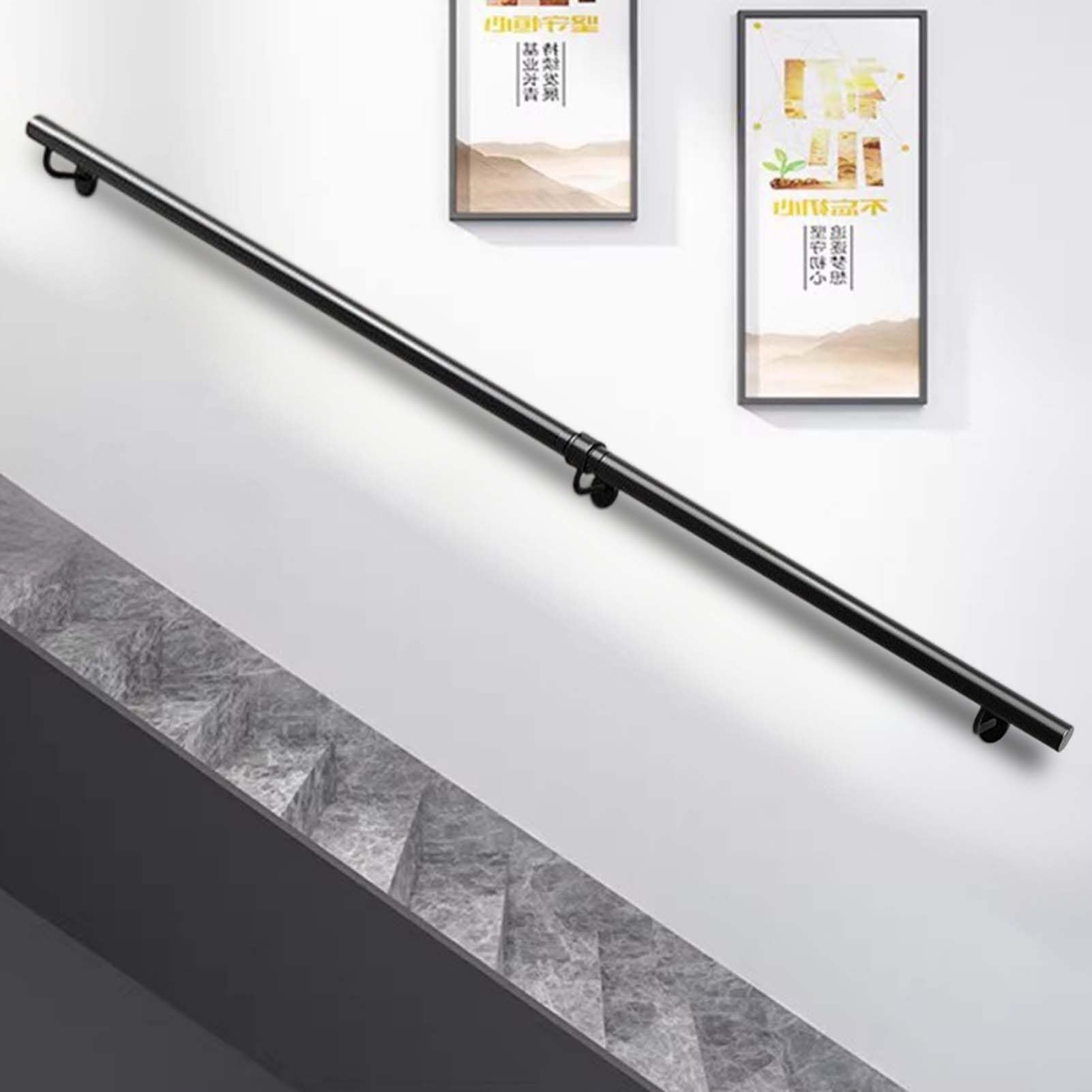 Fkxsxaz Black Handrails For Stairs - Wall Mount Metal Wrought Iron Staircase Banister Hand Rails Indoor Outdoor Corridor Villa Loft Safety Grab Bar Handle Bars(1Ft/30Cm)