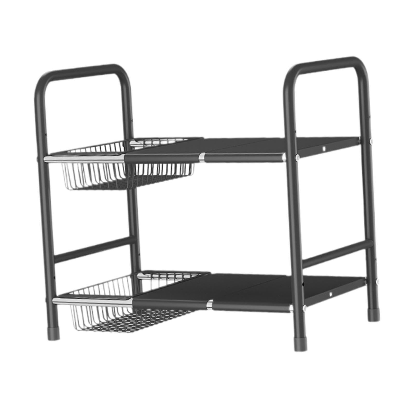 Tyuhduyur Under Cabinet Organizer Sink Shelf Iron 2 Tiers Expandable Bathroom Desktop Shelf Kitchen Under Sink Organiser Rack, With 2 Baskets