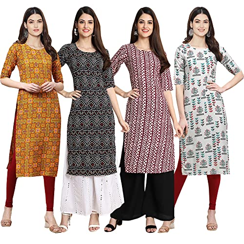 Image of Pinkmint Women's Crepe Digital Print Straight Kurta [Pack of 4] (CCV-333-373-347-340-XL)