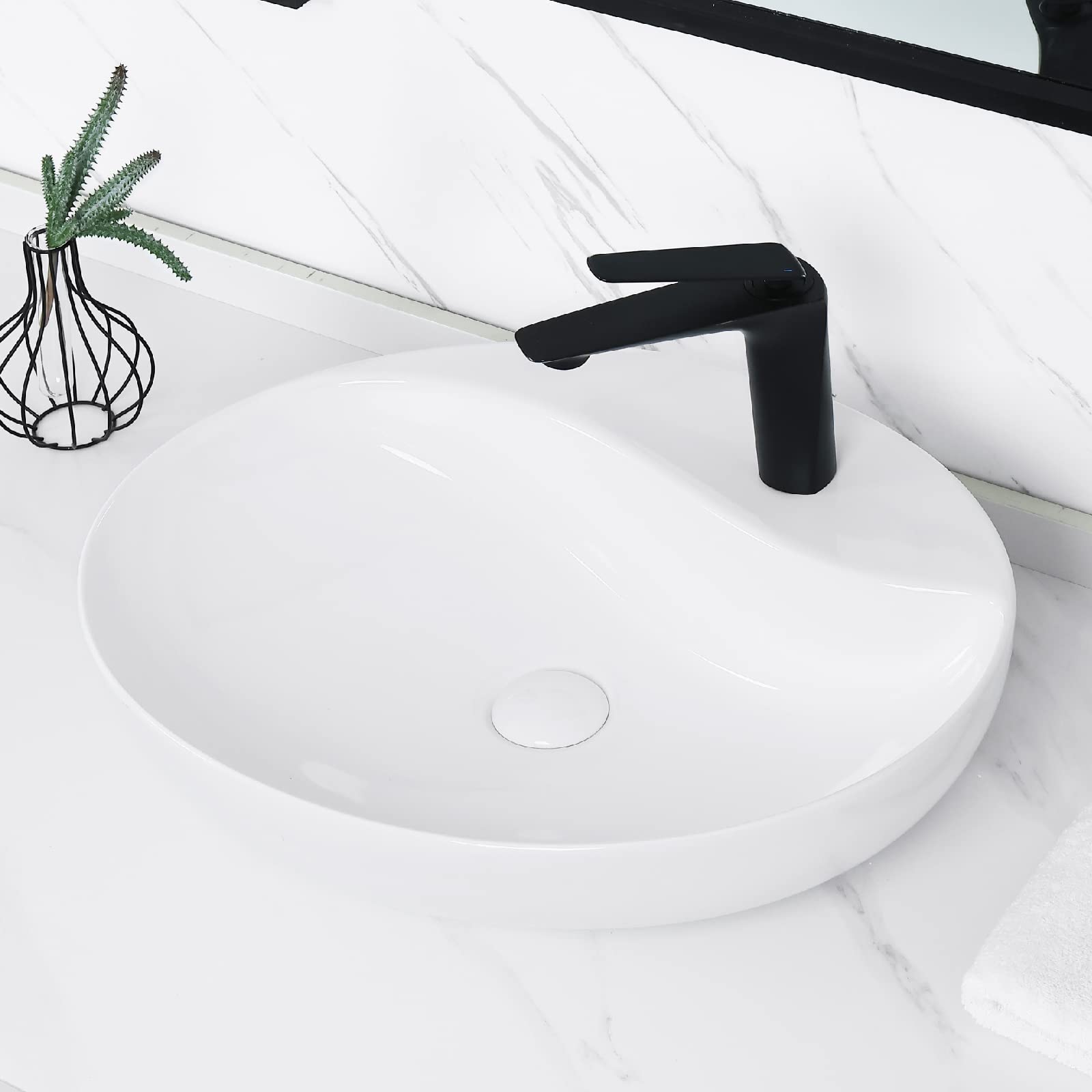Tysun Oval Vessel Sink, 22'' x 18'' White Bathroom Sink, Porcelain