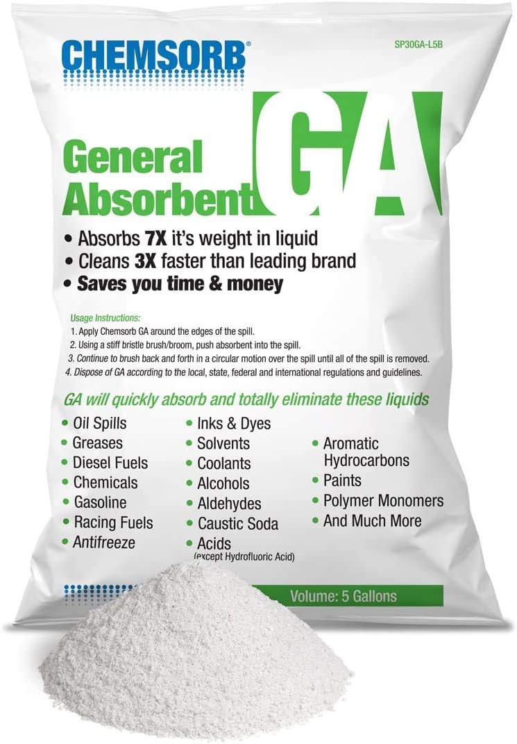 Chemsorb GA - General Absorbent - 5 Gal. Bag, SP30GA-L5B, Universal Absorbent, Light Weight Spill Response. Silica Free, Absorb: Oil, Grease, Chemicals, Solvents, Diesel Fuel, White: Tools & Home Improvement