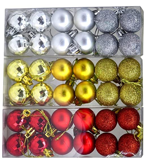 X-Mas Tree Decorations Baubles 3Cm Christmas Balls Trees Decor Ornament/Golden, Silver, Red - 36 pcs